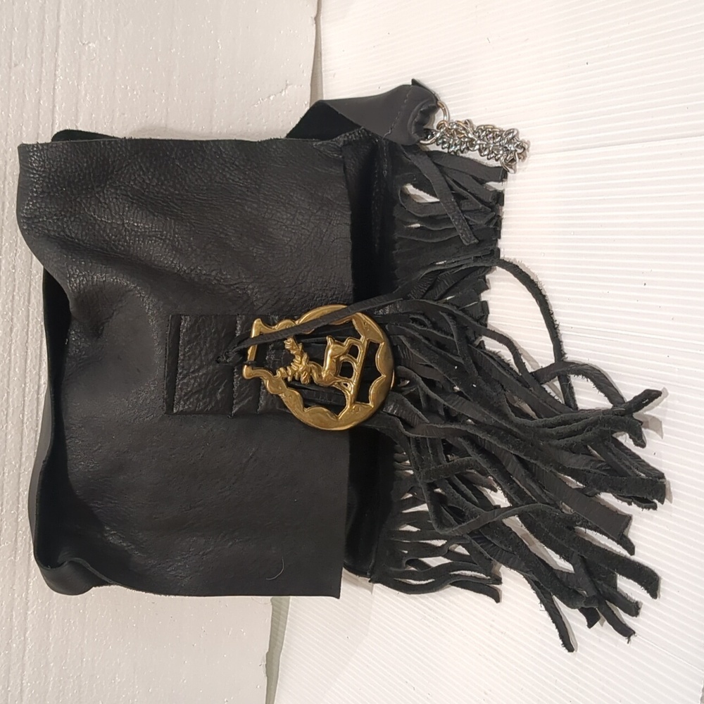 Leather Fringe Bohemian Brass Medallion Crossbody Bag